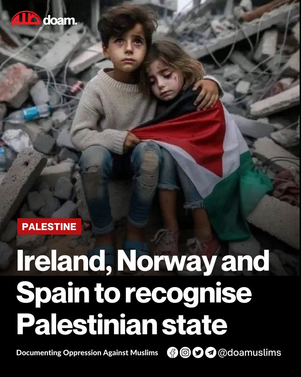 #Ireland, #Norway, and #Spain have announced they will formally recognise a Palestinian state from 28 May. Spain and Ireland said the decision was not against Israel nor in favour of Hamas, but rather in support of peace. Israel reacted angrily, warning the move would mean more