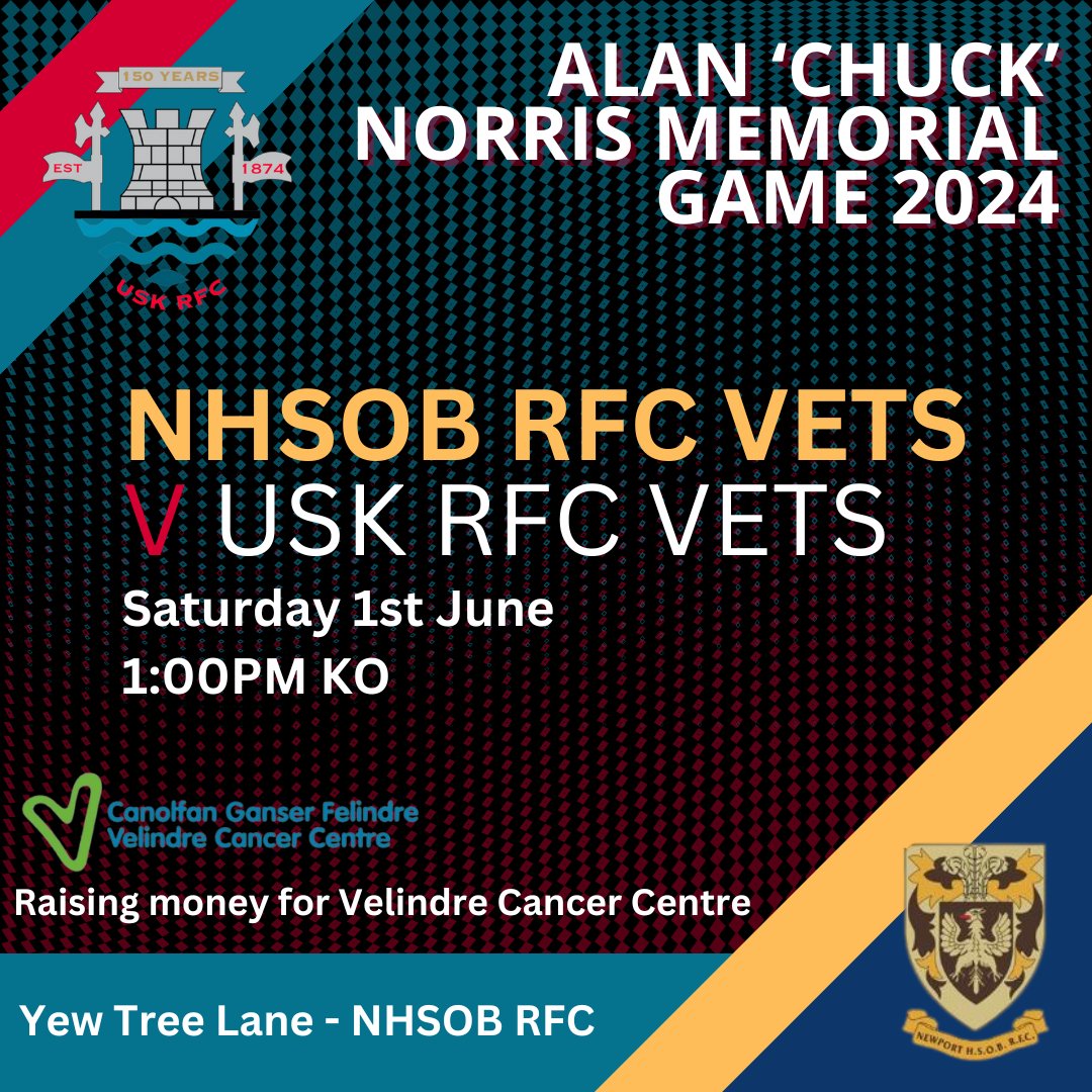 USK_RFC_chat's tweet photo. On June the 1st our Usk RFC Vets team will be taking a trip down to Yew Tree Lane to play Newport HSOB RFC in the Alan 'Chuck' Norris Memorial game π
We'd love to see you all supporting the boys and raising awareness/money for a great cause π
#UskRugby #UskRFC #NHSOB https://t.co/18Cu2UprrB