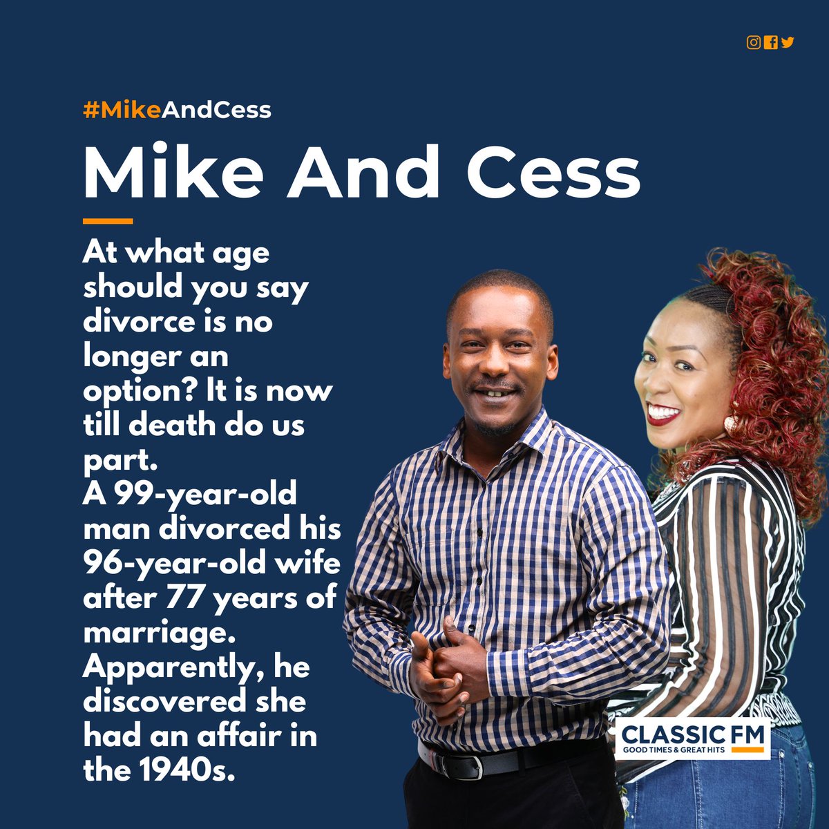Mike Mondo: If you are a certain age please keep divorce out of your mouth, it's a wrap.
Cess Mutungi: If you are still with your kamtu can you just stay with your kamtu
#MikeAndCess