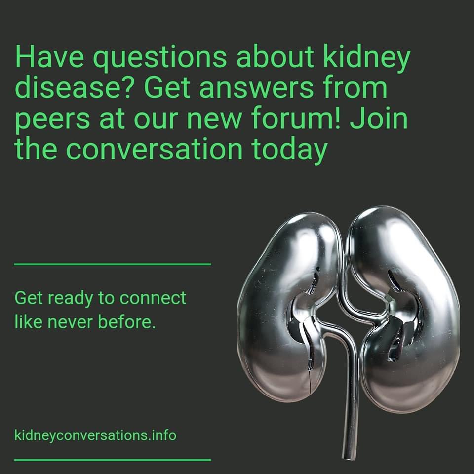 Have questions about kidney disease? Get answers from peers at our new forum! Join the conversation today and connect like never before.

 🌟Visit our forum at kidneyconversations.info.

#KidneyHealth #PatientSupport #KidneyDisease #HealthCommunity #PeerSupport