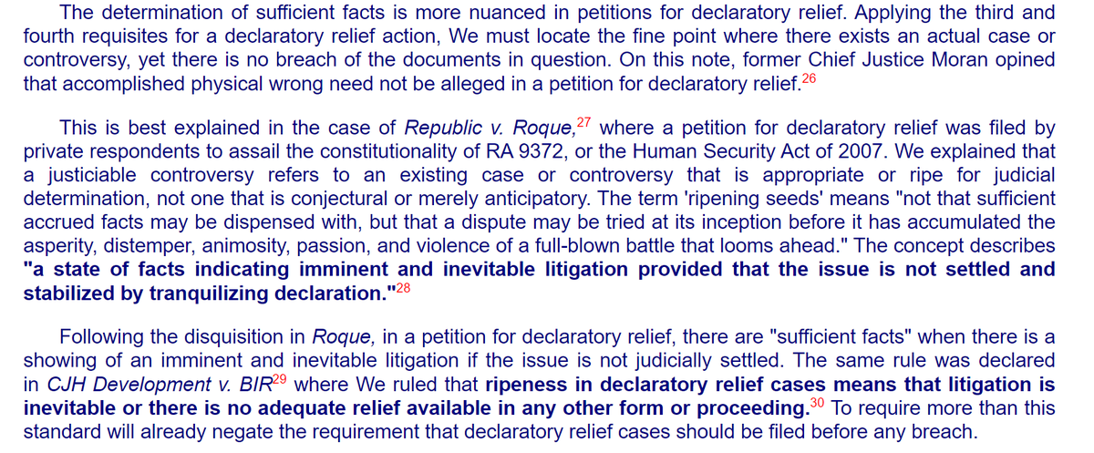 When I was reviewing for the Bar I'm puzzled by the requisites of a Declaratory Relief, it requires that there must be a Justiciable Controversy, yet there must be no breach. 

I'm now enlightened upon reading REPUBLIC VS. PRYCE CORPORATION, INC., G.R. No. 243133. March 08, 2023: