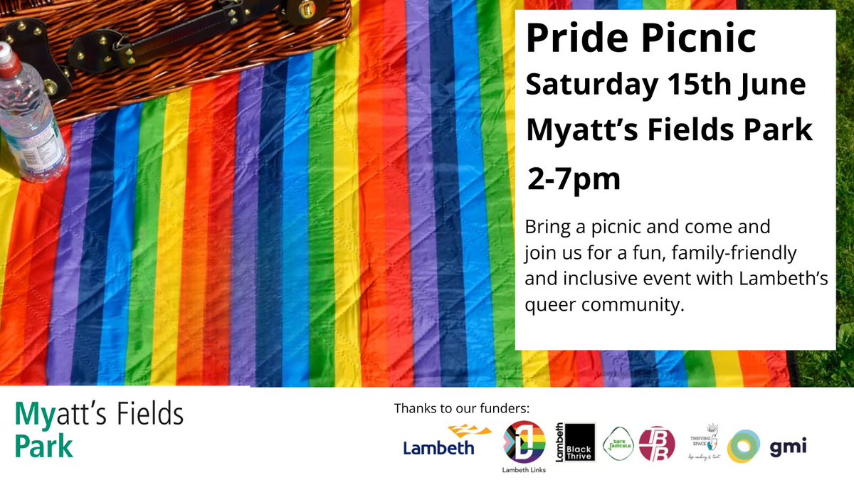 Come and join us at our 4th MFPP Pride Picnic! LGBTQIA+ allies and children welcome. Live music hosted by 'Bare Radicals', Queer Kizomba with 'tsunami Tania', Tarot with 'AJ', children's activities and games