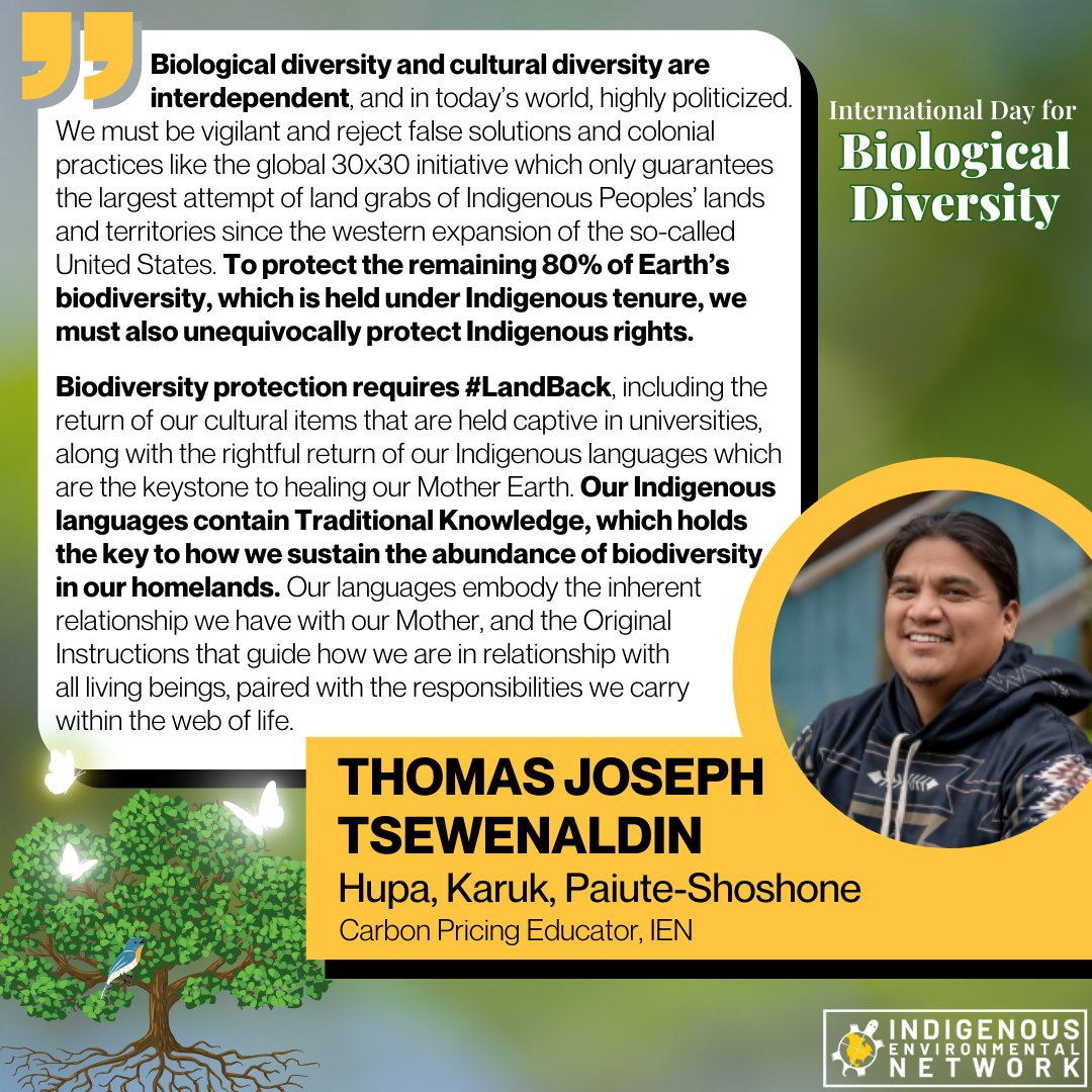 IENearth's tweet photo. The greatest action we can take to protect biodiversity is to respect and advance the inherent rights of Indigenous Peoples. #InternationalDayForBiologicalDiversity #LandBack #WaterBack #AirBack #LanguageBack #CeremonyBack #EverythingBack https://t.co/a6xW5A5Alg