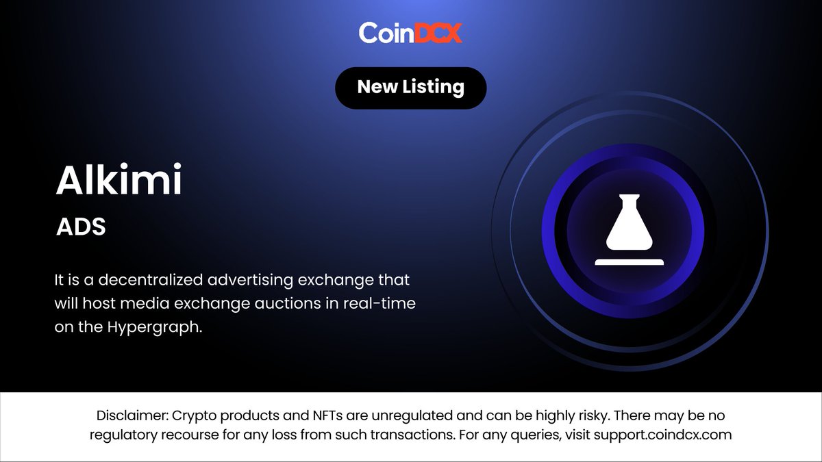 Can you imagine a decentralized advertising exchange? 🤯 Make it possible  with $ADS, the native token of @AlkimiExchange, now listed on CoinDCX! 🤩  #CoinDCXListing #Alkimi #ADS