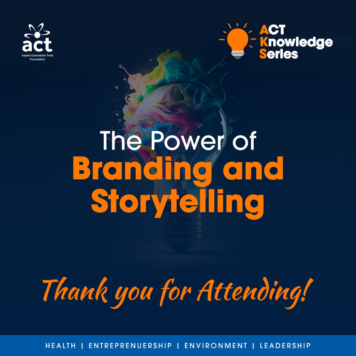 ACTFoundation_'s tweet image. Thank you all for attending our Knowledge Series on the Power of Branding and Storytelling.

We trust it was an insightful session.

We look forward to hosting you again soon.

#actfoundation #ACTKnowledgeSeries #Storytelling #Branding #Impact #Africa #training