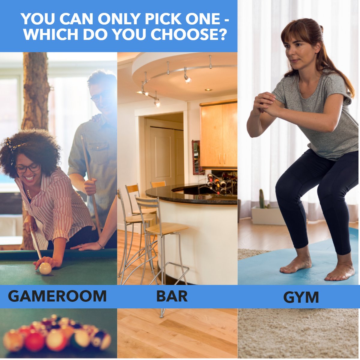 Extra room in your home? If you could only pick one, which would you choose?

1. Game Room
2. Bar
3. Home Gym

Let us know in the comments! 💭
#OhioRealEstate #AkronRealtor #CantonRealtor