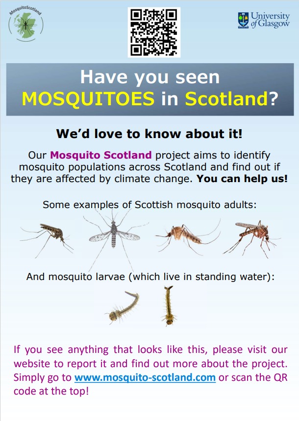 The newly launched @MosquitoScot project is asking Citizen Scientists to report their sightings of mosquitos in Scotland. Just like the @VirusesTickCVR project this will increase our knowledge of how climate change is affecting species such as mosquitos and ticks!