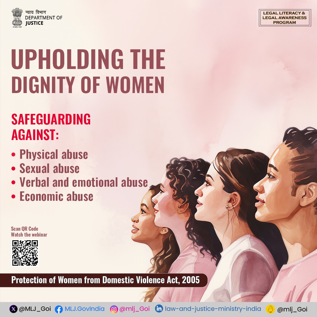 Supporting Women, Subjugating Violence! Protection of Women from Domestic Violence Act, 2005 aims to create a safer environment for women in the society. Learn more in this informative webinar: youtu.be/3kkypEYJZUc?si… #Legalliteracy #Hamarasamvidhanhamarasamman