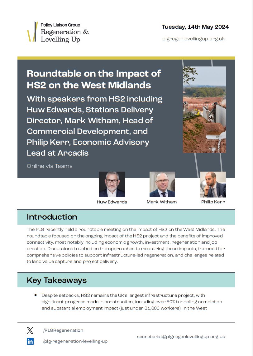 PLGRegeneration's tweet photo. Last week, the PLG hosted a team from HS2 including Philip Kerr, Mark Witham and Huw Edwards, for an exciting roundtable meeting on the impact of the project on the West Midlands.
Please see some of our key takeaways from the meeting below. 👇 https://t.co/bkezbEsfOW