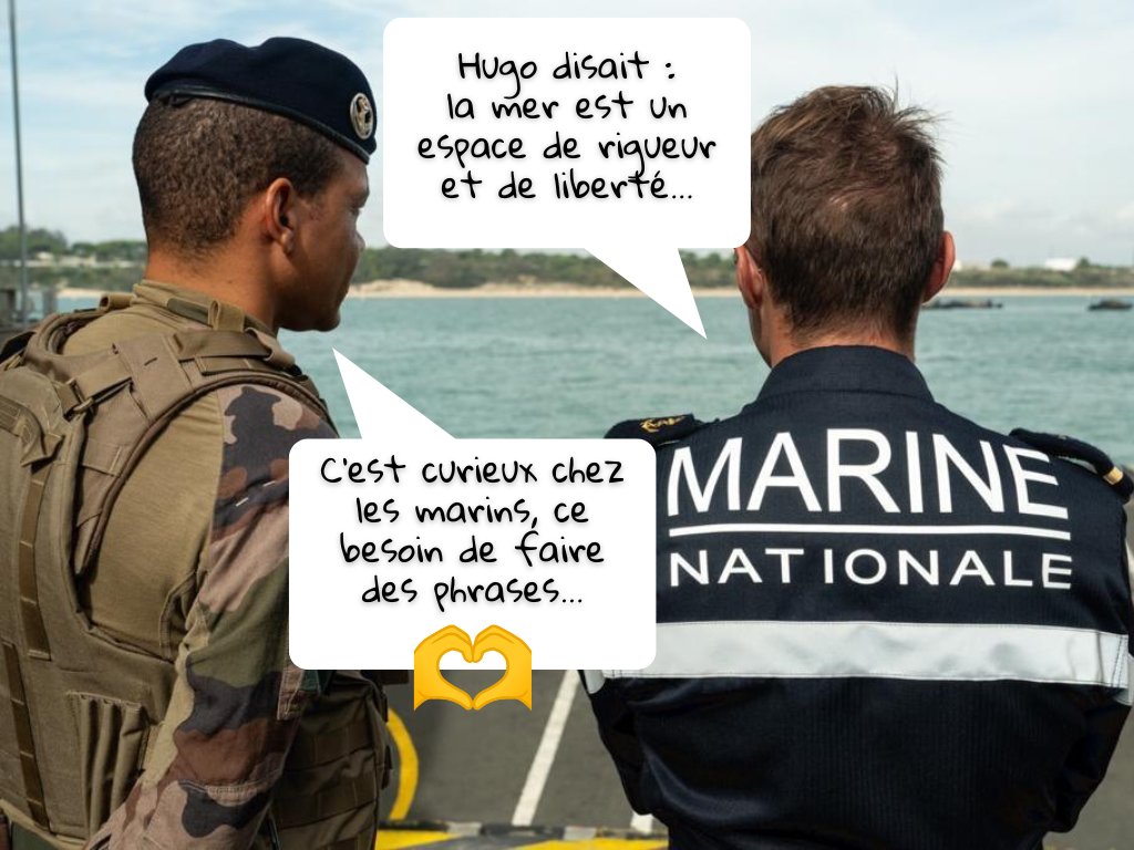 C'est de bonne guerre, camarades 😘 !
On embarque avec vous @MarineNationale et bonne #JournéeDuMarin ⚓️🤜🤛 !

#PlusFortsEnsemble #Interarmées 🇫🇷