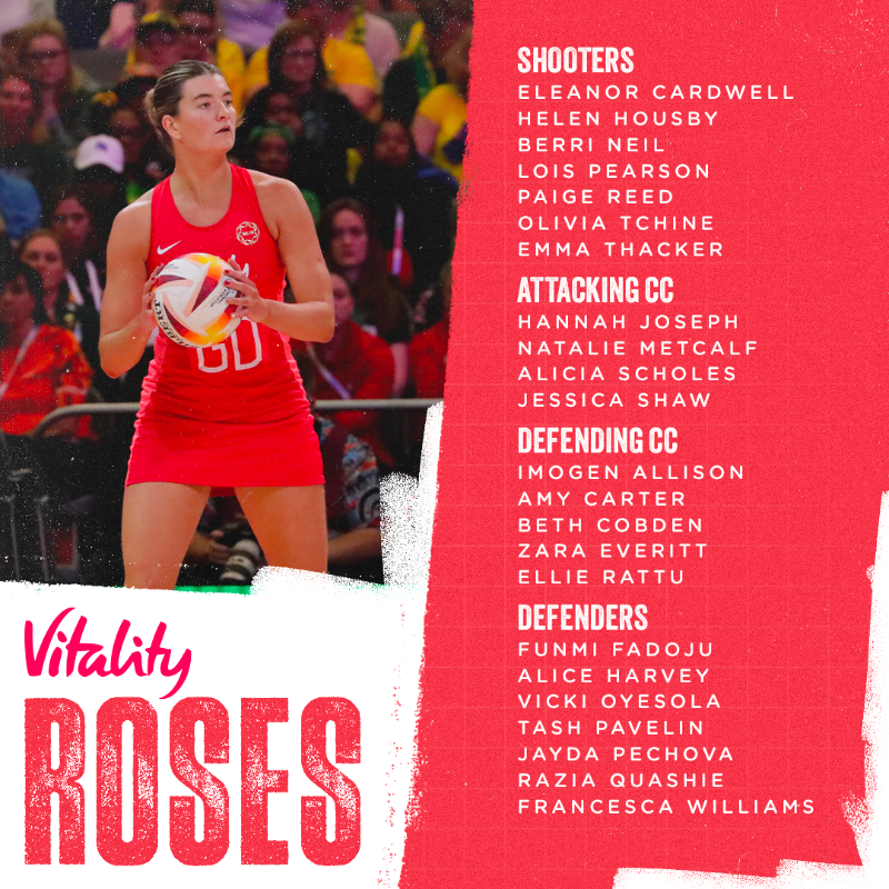 EnglandNetball's tweet photo. What do you get when you mix @NetballWorldCup silver medallists, @NetballSL stars and rising talent? 🤔 

🎓 The class of 2024-25 for the Vitality and Future Roses programmes is here! 

Scroll through the graphics and tap the link for the details 🖱