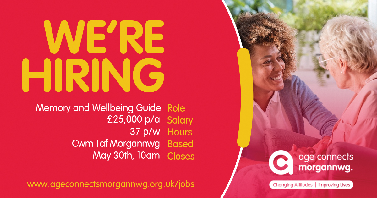 We are looking for a Memory and Wellbeing Guide to work on our Dementia Matters programme. You will be supporting people newly diagnosed with dementia or those with an MCI. Find out more and apply here... ageconnectsmorgannwg.org.uk/memory-and-wel…
 #charityjobs #RCT
