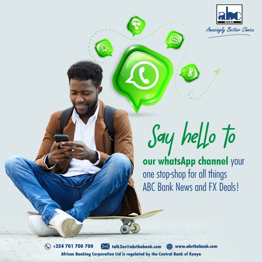 💬 Say hello to our WhatsApp channel—your one-stop shop for all ABC Bank news and FX deals! Why join, you ask? 📰 Stay in the Loop on all things ABC Bank! 💸 Get access to Sweet Deals 🌍 FX Insights To join, simply click the link: rb.gy/1ulc7v #ABCBankNews
