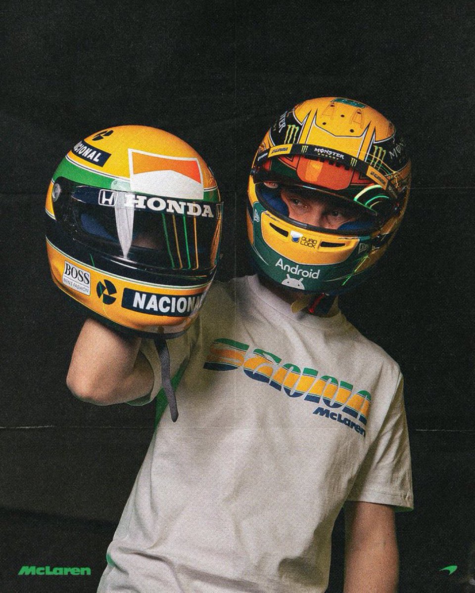 📸 Le casque d'Oscar Piastri pour le Grand Prix de Monaco, évidemment en hommage à Ayrton Senna ! 💛💚 #F1 #MonacoGP