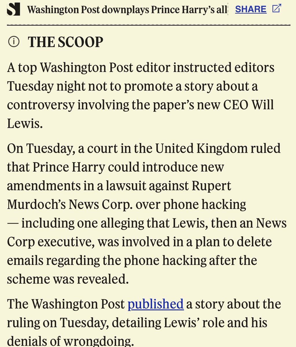 W/Post biggest mistake was hiring a criminal in the first place so of course they will do everything in their power to censor the developments of Prince Harry’s case against the BP They’re criminals H is the only one with guts to stand up to them