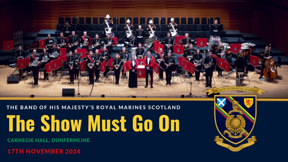 🎵The Band of HM Royal Marines Scotland live in concert - Carnegie Hall, Dunfermline, 17 November 2024.🎵 Tickets and info: onfife.com/event/royal-ma… #livemusic #concert #RMBandService #militarymusic #RoyalNavy #RoyalMarines @RNinScotland #Dunfermline