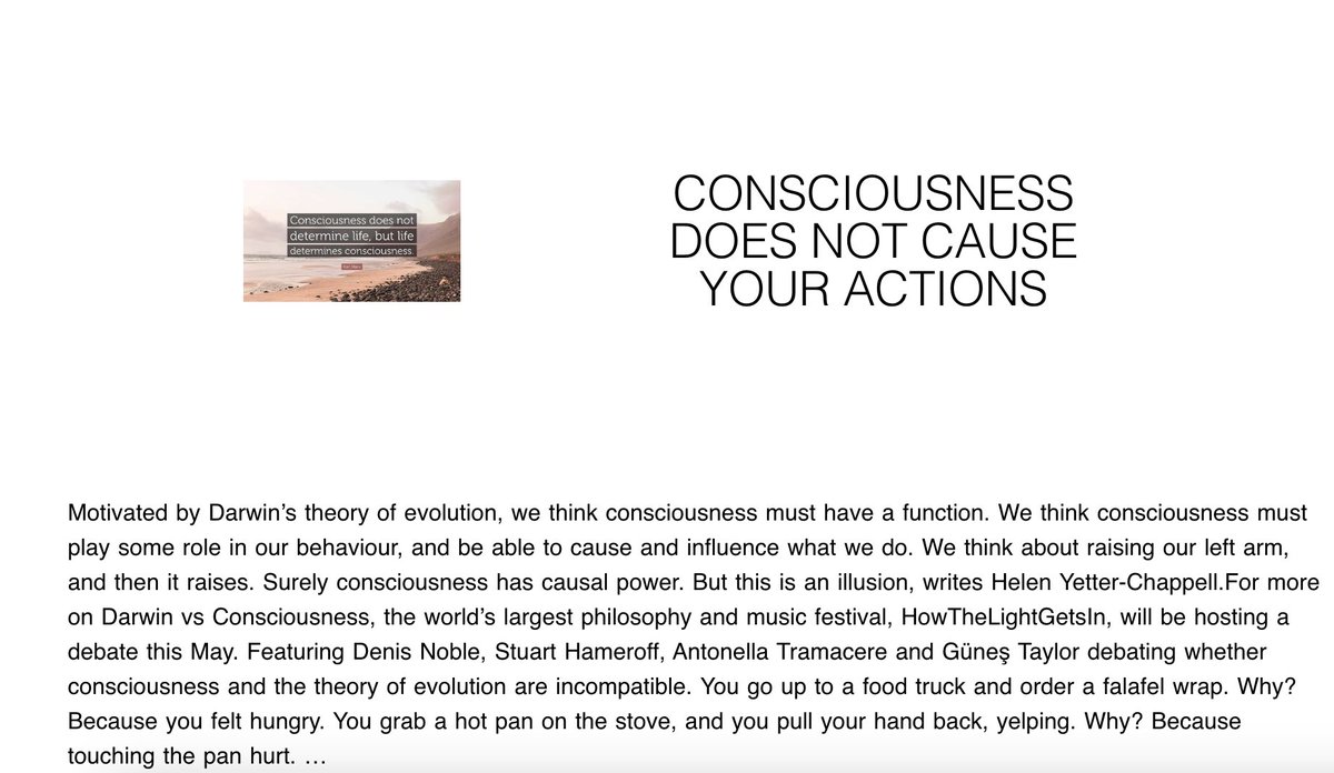 There are only a couple of days left before we discuss consciousness, agency and evolution at the @HTLGIFestival in Hay Uk. DISCLAIMER: I think that in some cases and in an indirect way, consciousness does cause our actions.