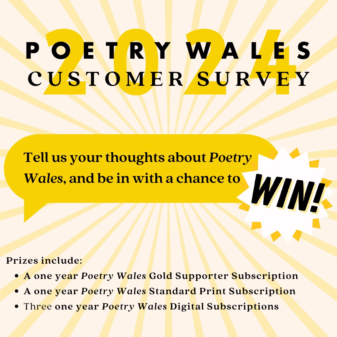 poetrywales's tweet photo. Share your thoughts and WIN!

We're conducting our biggest ever customer survey, and we want to hear from you 🫵

🏆 Tell us what you think about Poetry Wales and be in with the chance to win one of five fabulous subscription prizes

https://t.co/2b5cvLPhAo https://t.co/dd9oe5nOlO