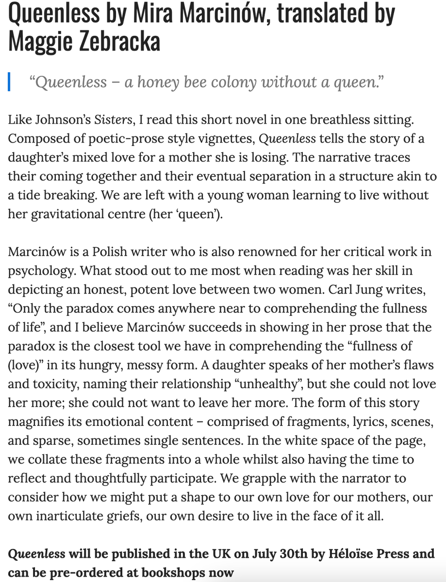 rosalucy8's tweet photo. Excerpt 2 Mira Marcinów, 'Queenless' (@HeloisePress) https://t.co/vPfjYtv59A
