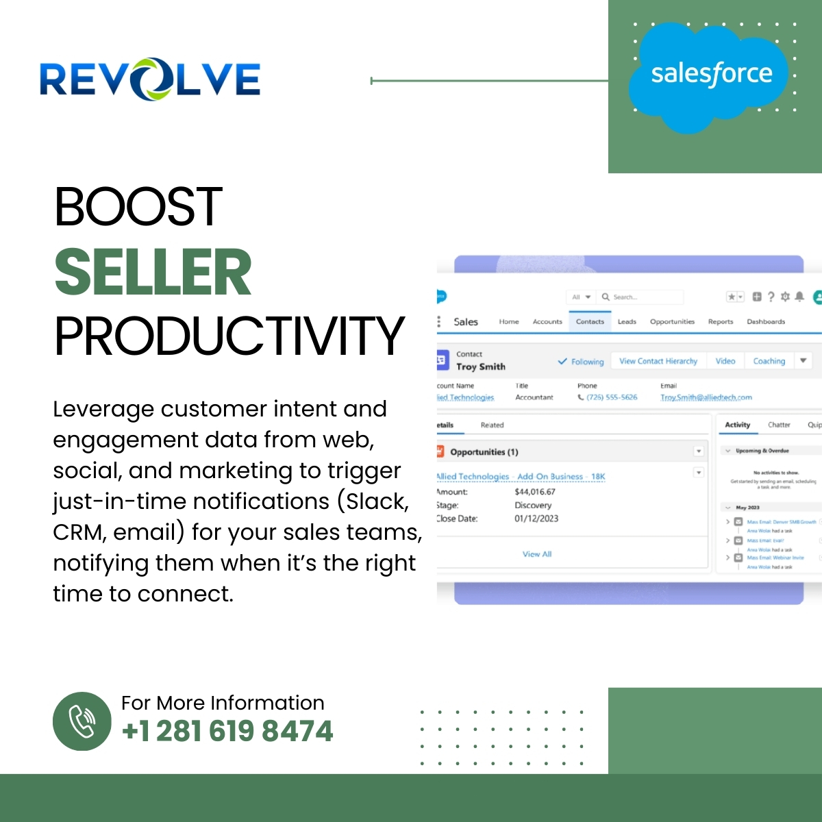 RevolveSoftech's tweet image. Leverage customer intent and engagement data from web, social, and marketing to trigger just-in-time notifications (Slack, CRM, email) for your sales teams, notifying them when it’s the right time to connect.

#Revolve #salesforce #marketing #cloud #implementation #consulting