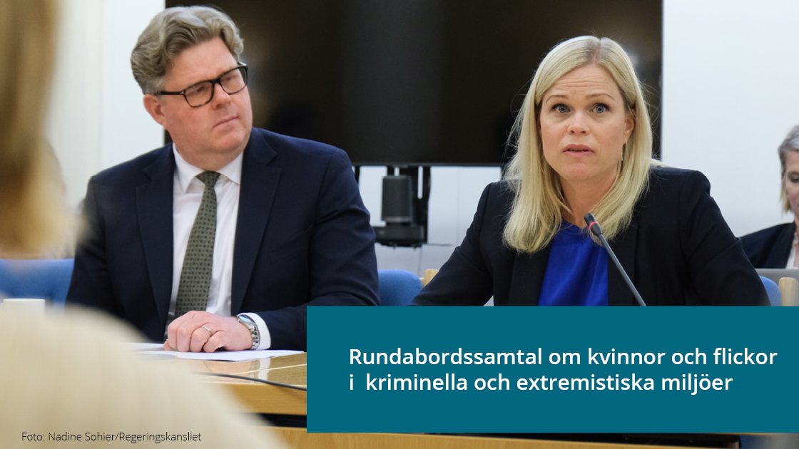 Justitiedep's tweet image. 🗨️I går bjöd justitieminister Gunnar Strömmer och jämställdhetsminister @Pau_Brandberg in till ett rundabordssamtal om kvinnor och flickor i kriminella och extremistiska miljöer. 
Mer om mötet ⬇️
regeringen.se/pressmeddeland… @arbetsmarkdep