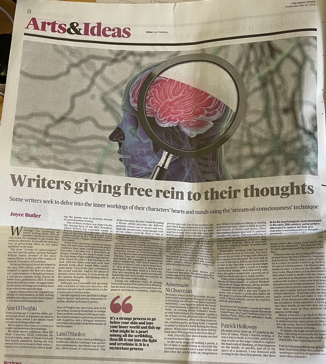 My article today in @IrishTimesCultr on four Irish writers who use the stream-of-consciousness technique, not only as a tool for their creativity, but also in the finished product. @LaniohanlonO @AFhoghlu @hollowaywriter2 @NiChurr With thanks to @MartinDoyleIT