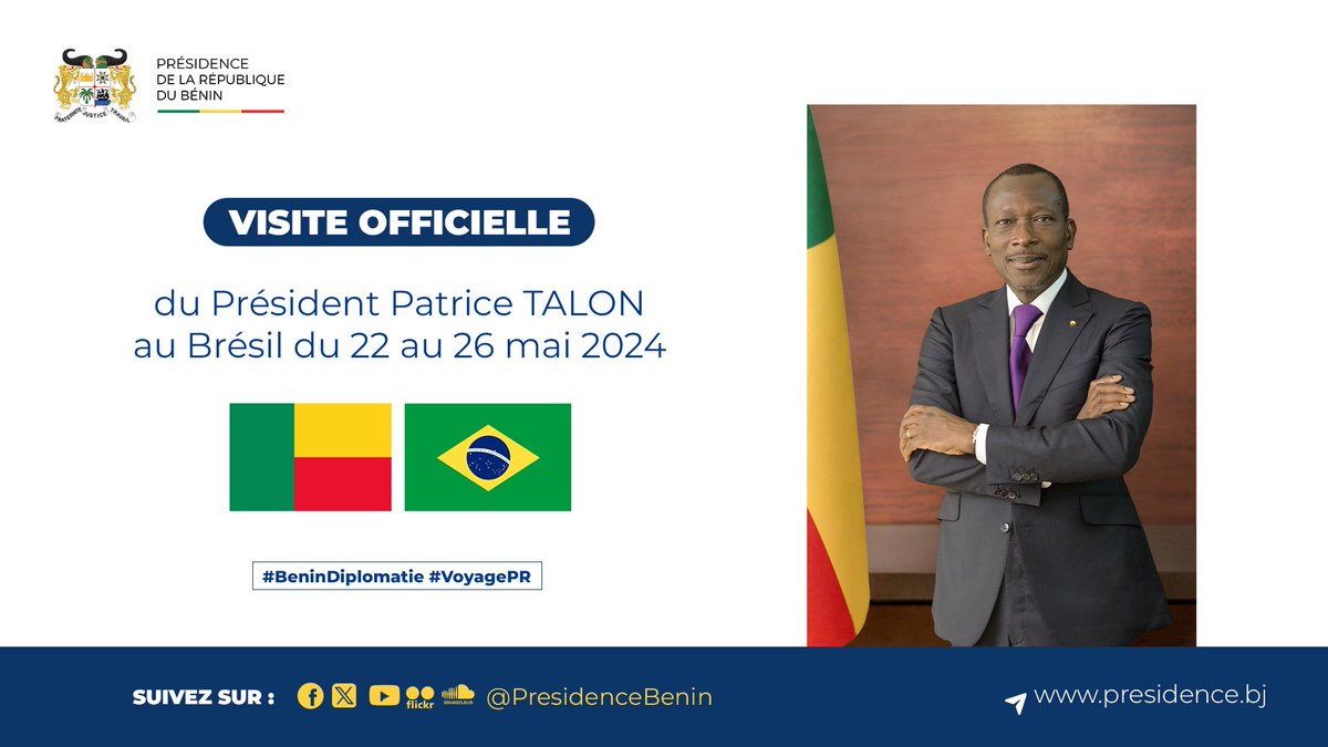 #Prbenin | #Wasexo | #BeninDiplomatie | #VoyagePr | 🇧🇯🇧🇷 Diplomatie : Le Président @PatriceTalonPR en visite officielle au Brésil 🌐 Plus de détails sur le site de la Présidence du Bénin => presidence.bj/actualite/comm…