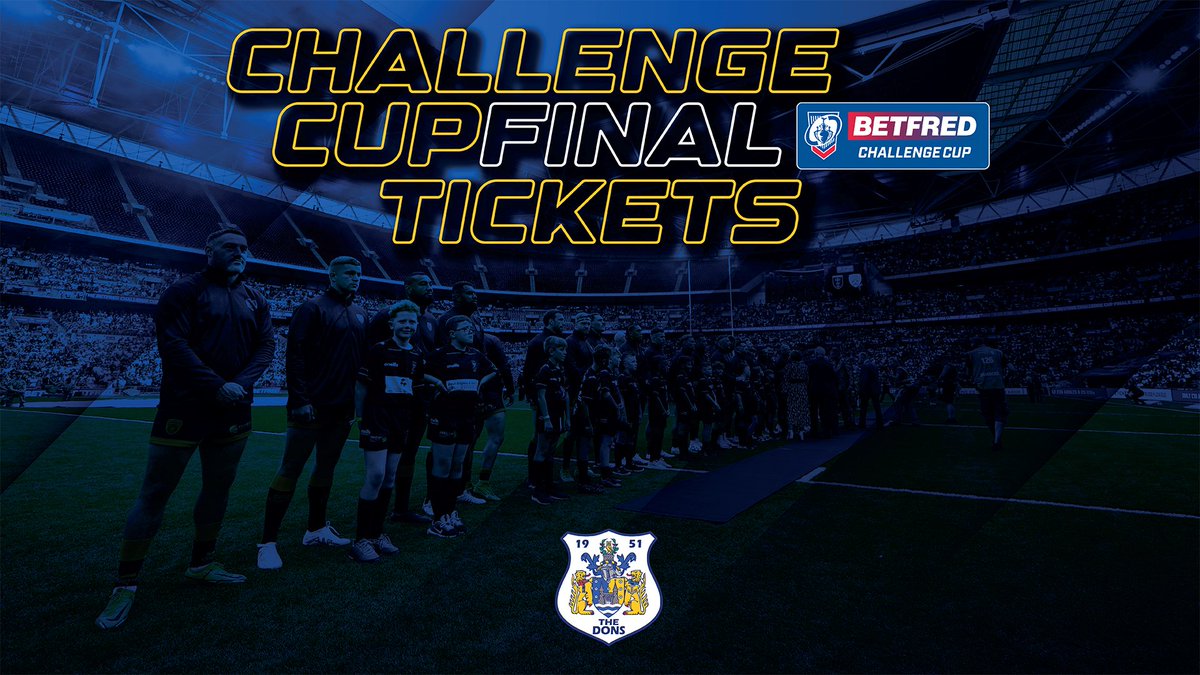 🏆 Limited Challenge Cup Final tickets available There's nothing like being there in person to witness history and Dons supporters can attend for just £30. A limited tickets are available from the Club Doncaster Box Office. Book yours now 👇 tickets.clubdoncaster.co.uk/en-GB/categori… #COYD