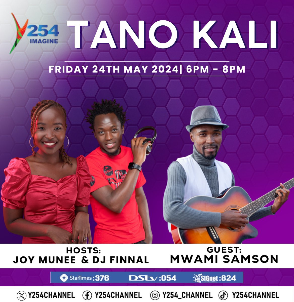 TODAY, on TANO KALI we will be having Mwami Samson LIVE in studio from 6:00PM. Usikose hii! ^EB