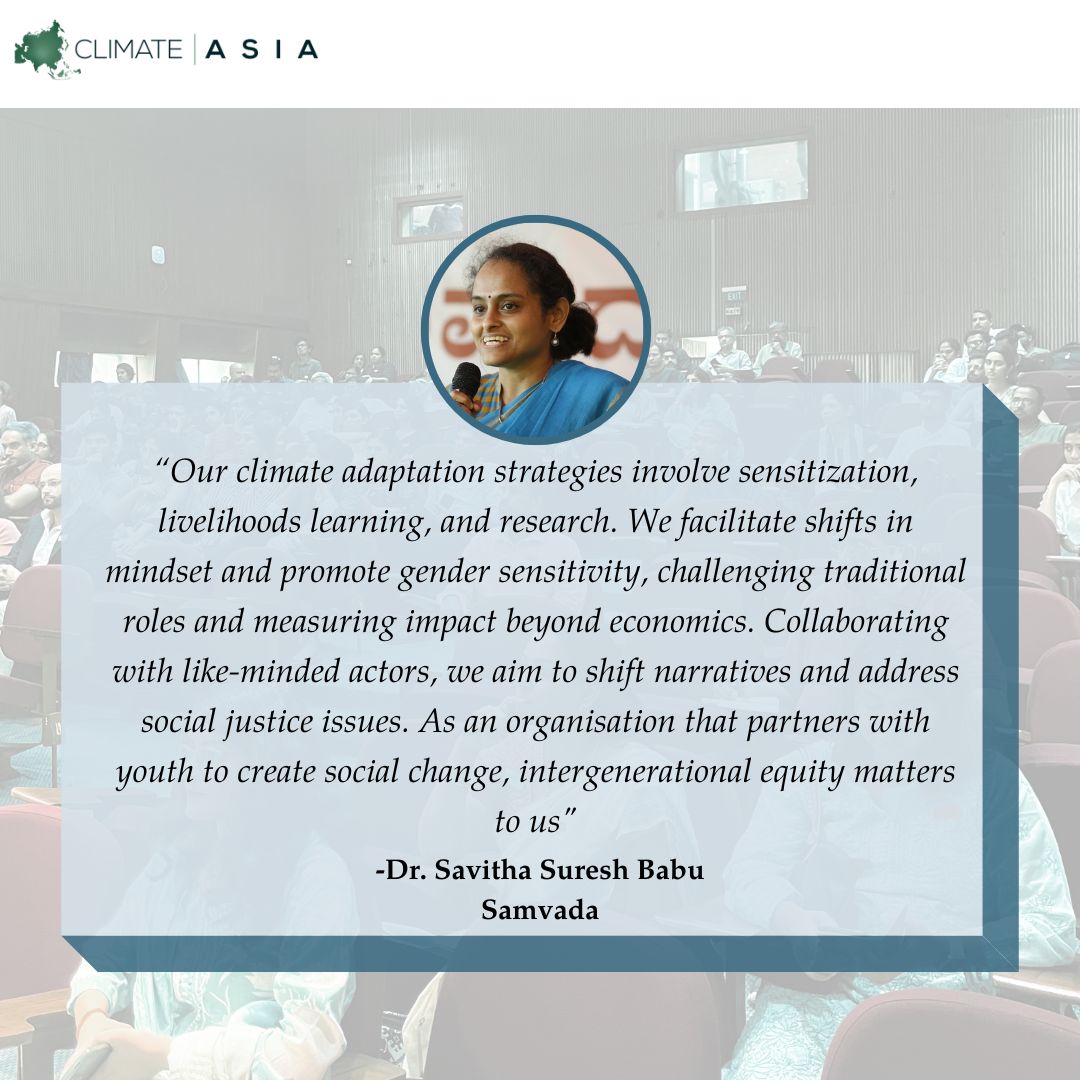 OfficialSamvada's tweet photo. We are glad that Samvada could be part of the Climate Asia Conference 2024 at the Indian Institute of Science, Bengaluru! Our Co- Executive Director, Dr. Savitha Suresh Babu, joined the panel discussion on ‘Accelerating Climate Action: Bridging the Gap from Dialogue to Action.’ https://t.co/B0PUEah1Sq