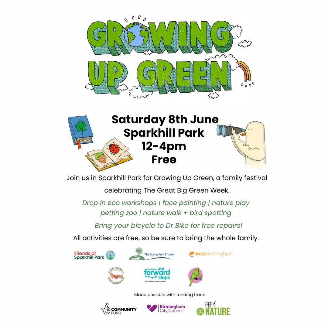#Familydaysout FREE Family event, Growing up Green🌳  on the 8th of June @Sparkhill park. Come enjoy free activities 🌱  for the family and even get your bike fixed 🚲.