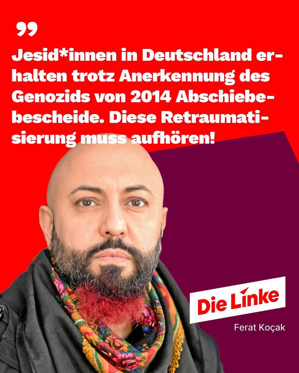 Bleiberecht für Jesid*innen jetzt! Der Deutsche Bundestag hat 2023 den Völkermord an den Jesid*innen durch den IS anerkannt. Die Lage im Irak ist jedoch weiterhin unsicher, und dennoch werden immer wieder Jesid*innen in den Irak abgeschoben. Einige Bundesländer haben