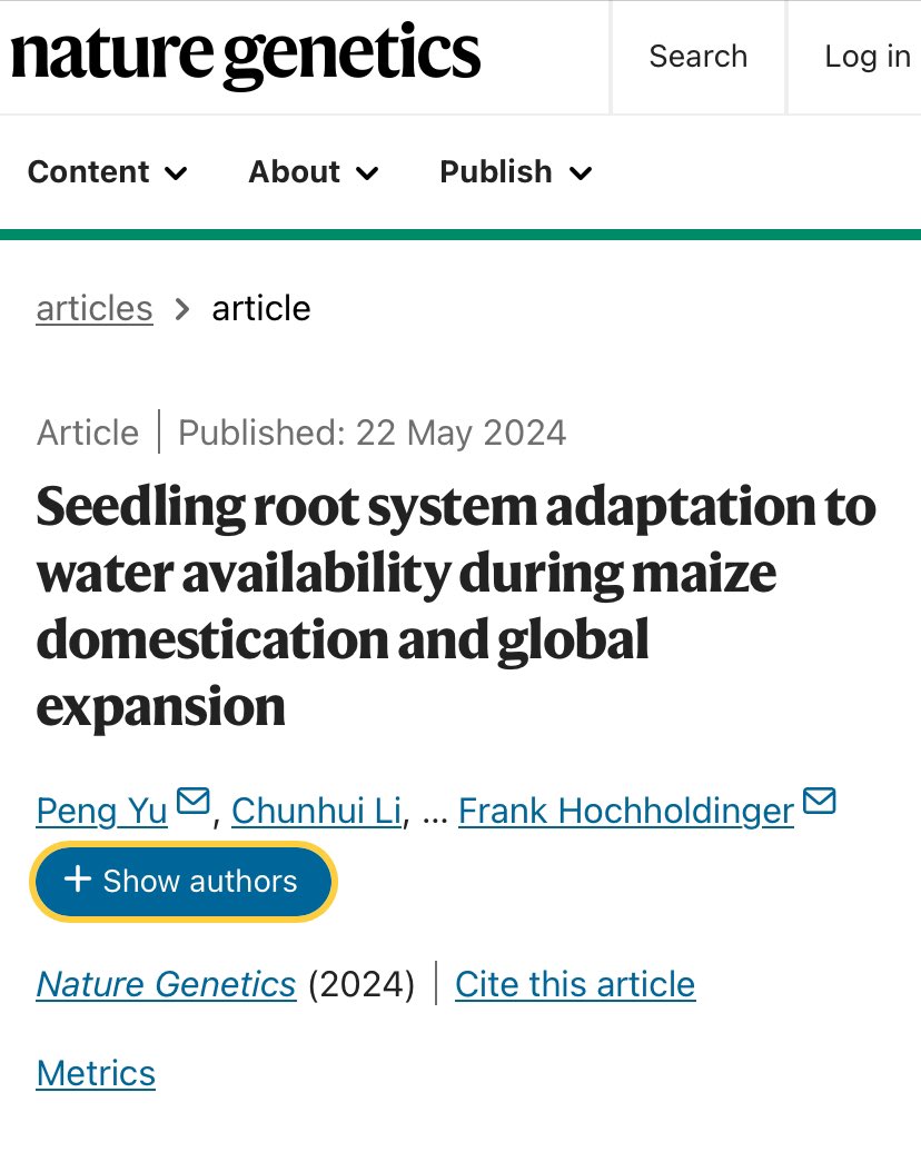 In collaboration with scientists from Germany, China and US, we spent 8 years on maize root domestication and adaptation with global water availability. Finally it is out nature.com/articles/s4158……..thanks for all collaborators and funding! @dfg_public @UniBonn
