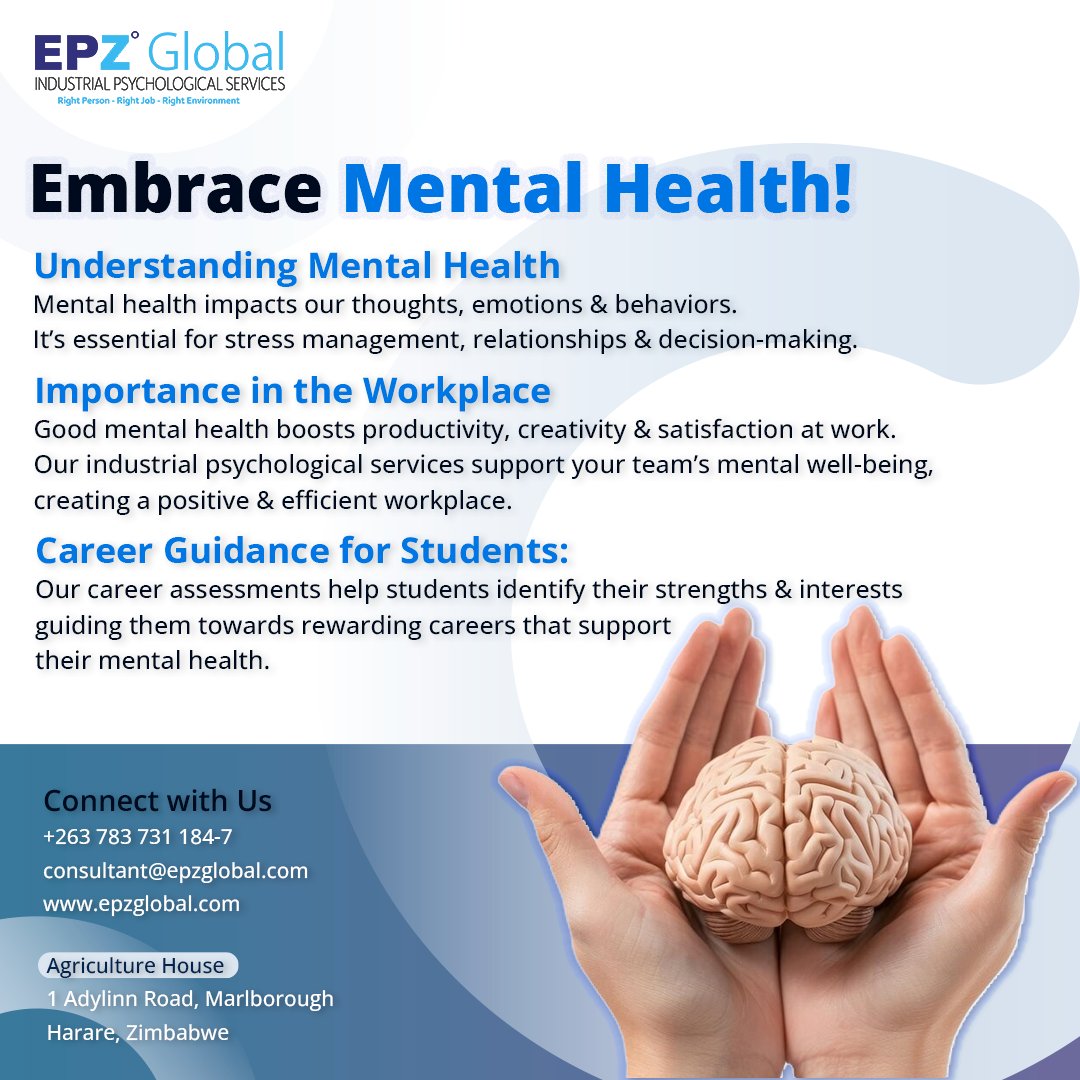Your mental health matters! Discover how our services can help you and your team thrive. Let's build a brighter future together! #MentalHealthMatters #WorkplaceWellness #CareerGuidance #StudentSuccess #ThriveTogether #WellnessWednesday #EmbraceMentalHealth