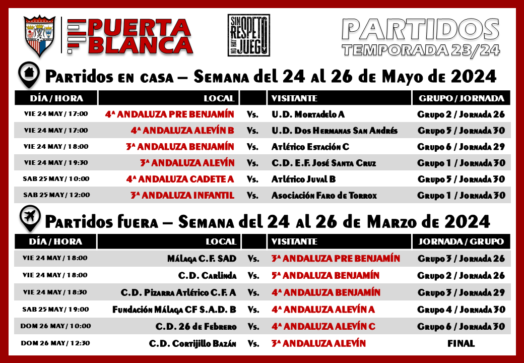 Horarios fin de semana <a href="/EFPUERTABLANCA/">Athletic Puerta Blanca oficial</a>