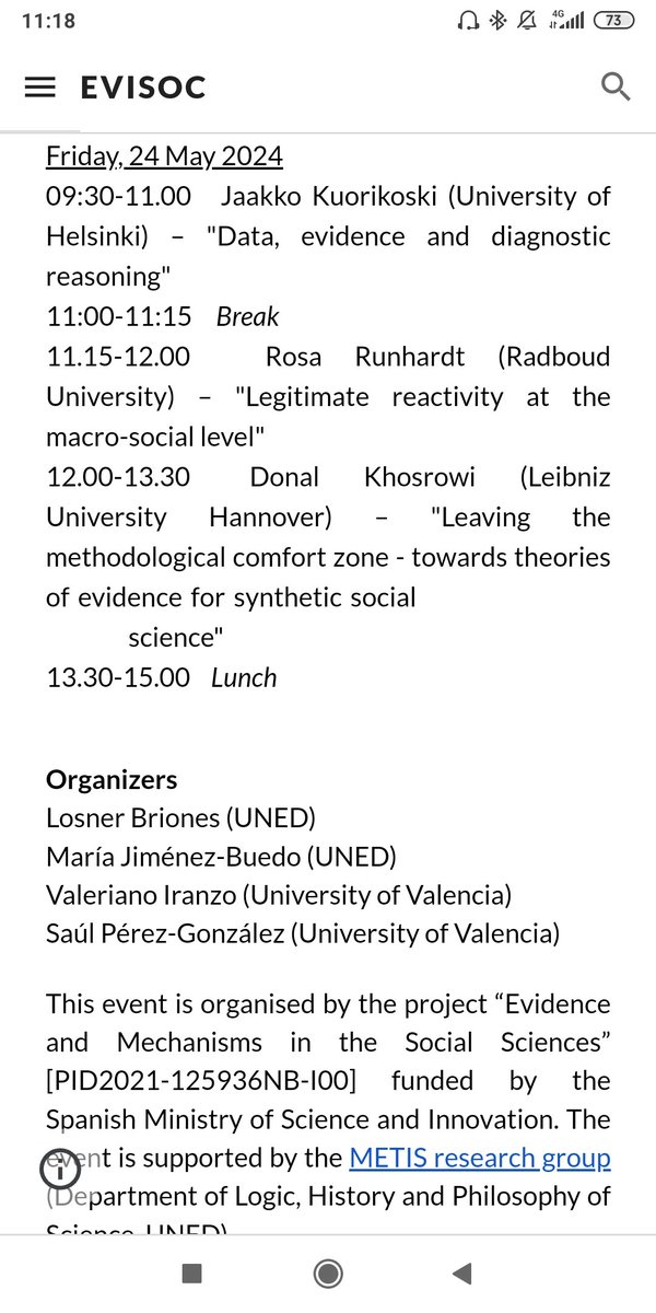 ¡✨Workshop✨ de filosofía sobre evidencia en las ciencias sociales mañana y pasado! Asistencia libre, pero se ruega registrarse escribiéndome a &lt;losner.briones@fsof.uned.es&gt;.