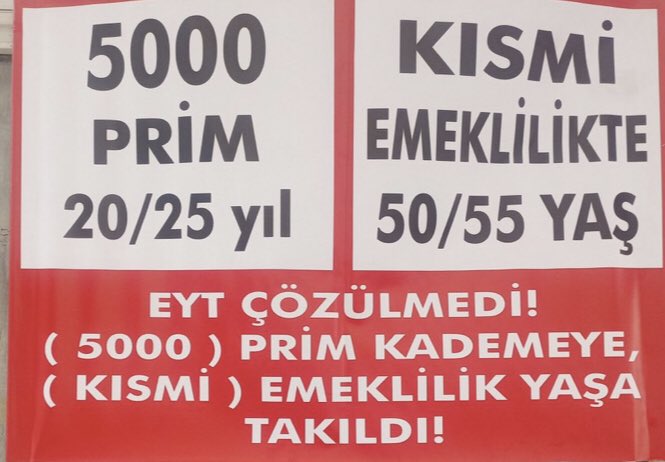 #5000KısmininBitmeyenÇilesi 25 yıldır devam eden haksızlığa halen çözüm bulunmaması, Yönetimin ayıbıdır. Söz verilen ancak masada bırakılan, 5000 Prim ve Kısmi Emeklilik haklarımızın teslimini istiyoruz. #10BinTLİnsanlıkAyıbı @RTErdogan @isikhanvedat