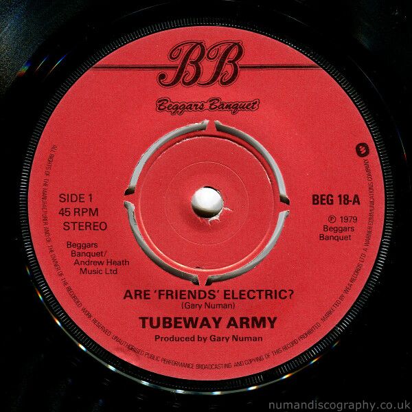 #GaryNuman Diaries 📒

#TubewayArmy and Are 'Friends' Electric ? moved up the UK singles charts 23 places to No 48 on this day 1979.

This version was pressed at RCA Records, Washington, County Durham