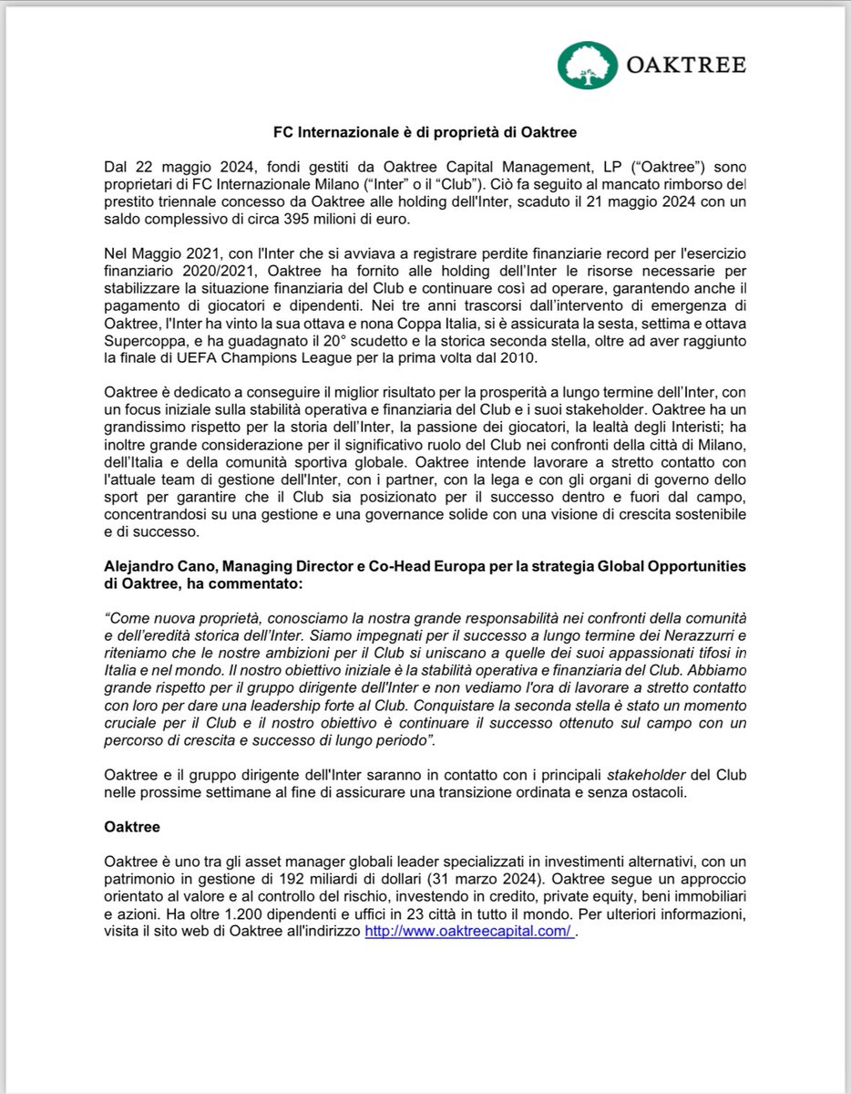 In bocca a lupo <a href="/Inter/">Inter ⭐⭐</a> per questo nuovo capitolo 

#inter 
#oaktree