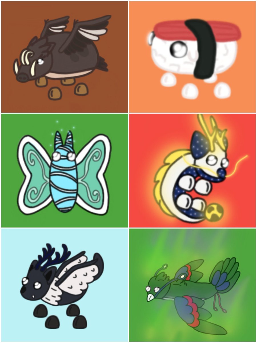 These are some of my creations as Adopt Me pets
- Ghost Fish       - Harpyrussa
- Perrodusa         - Shushi
- Mermaid Rabbit     - Ice Butterfly
- Puppy Banan    - Chns Lunar Dragon
- Headless Cat    - Wolvenstag 
- Horsenstein - Aurora Borealis Parrot
 
#adoptme #adoptmeconcept
