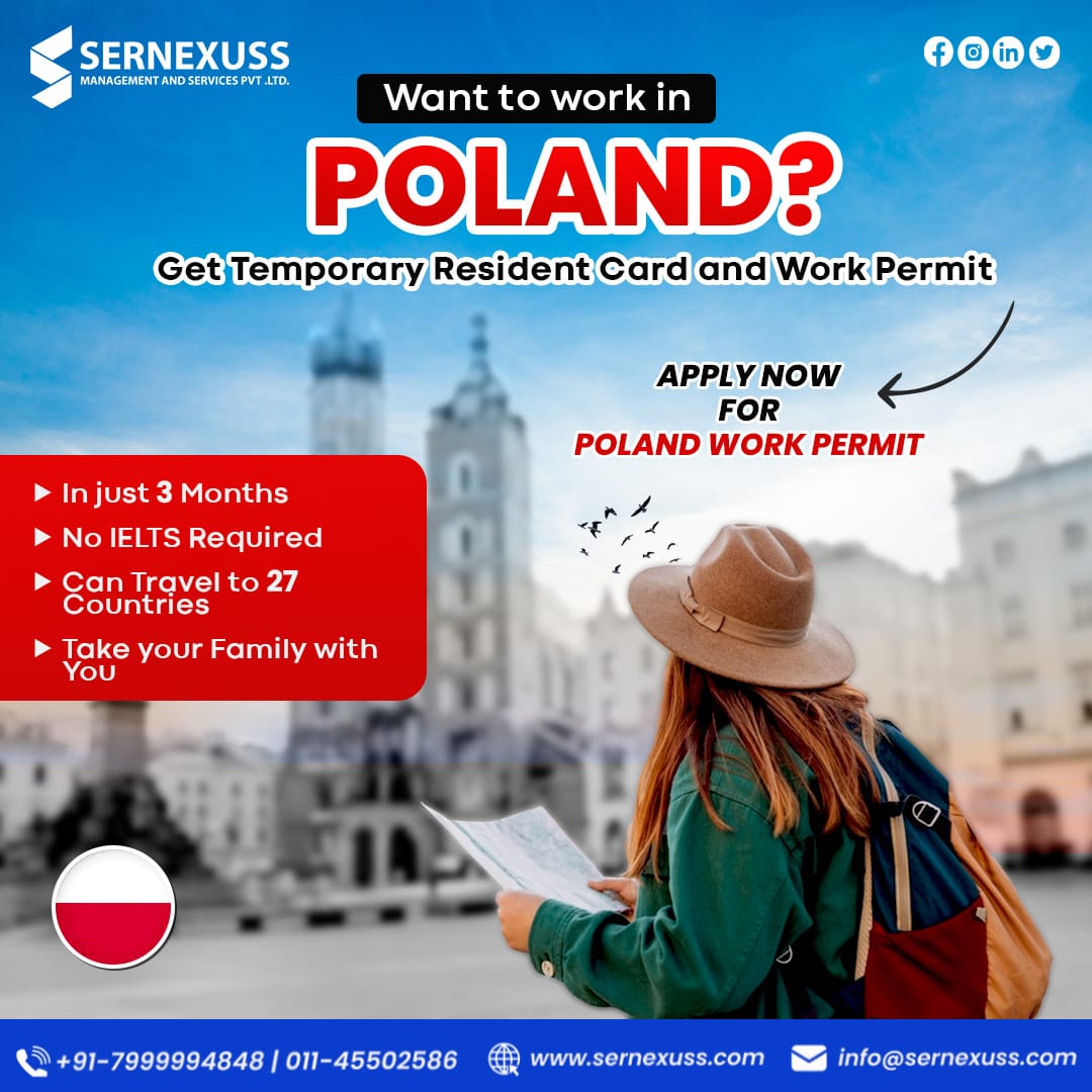 Apply for Poland work permit and take your career to new level. Connect now! For more information call us at +91 7999994848 or drop an email to us at info@sernexuss.com You can also chat with our experts: bit.ly/3YFARfD #polandworkvisa #workpermitvisa #sernexuss