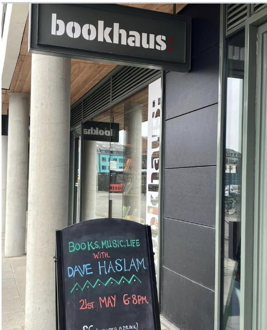 Mr_Dave_Haslam's tweet photo. Great night in Bristol last night, and sold every one of my books they had in stock. Thanks to Chris, Becky and Darran at @bookhaus2 Met some old pals and some lovely enthused readers. Book tour hits Glossop on Thursday, Bury on Friday, Bradford on Monday &amp; Liverpool on Tuesday. https://t.co/wHdn4rTSVF