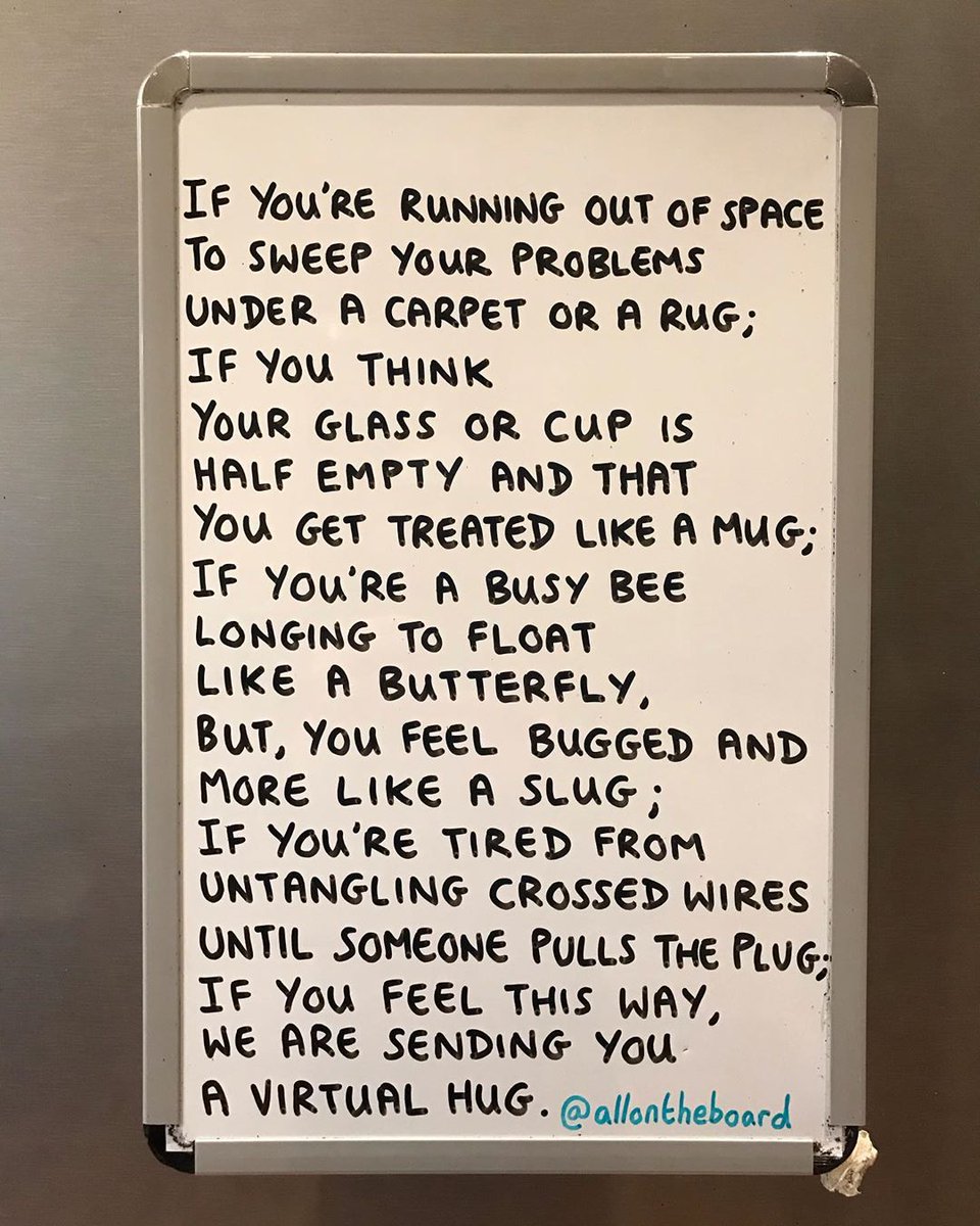 If you're running out of space to sweep your problems under the carpet or a rug;.... If you're tired from untangling crossed wires until someone pulls the plug; If you feel this way, we are sending you a virtual hug. @allontheboard #allontheboard