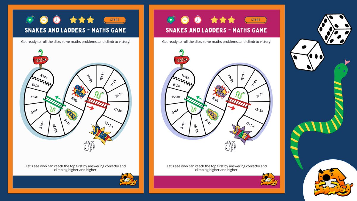 sumdog's tweet photo. Today is #NationalNumeracyDay! 😀🔢🎉
What better way to celebrate than with Sumdog's printable snakes and ladders maths game? 🐍🎲
Visit our resource hub to download and play with your class now: https://t.co/meHLyrNokv
#MathsGames #NumeracyGames #MakingMathsFun #PrimaryMaths https://t.co/T3PUc2cPfl