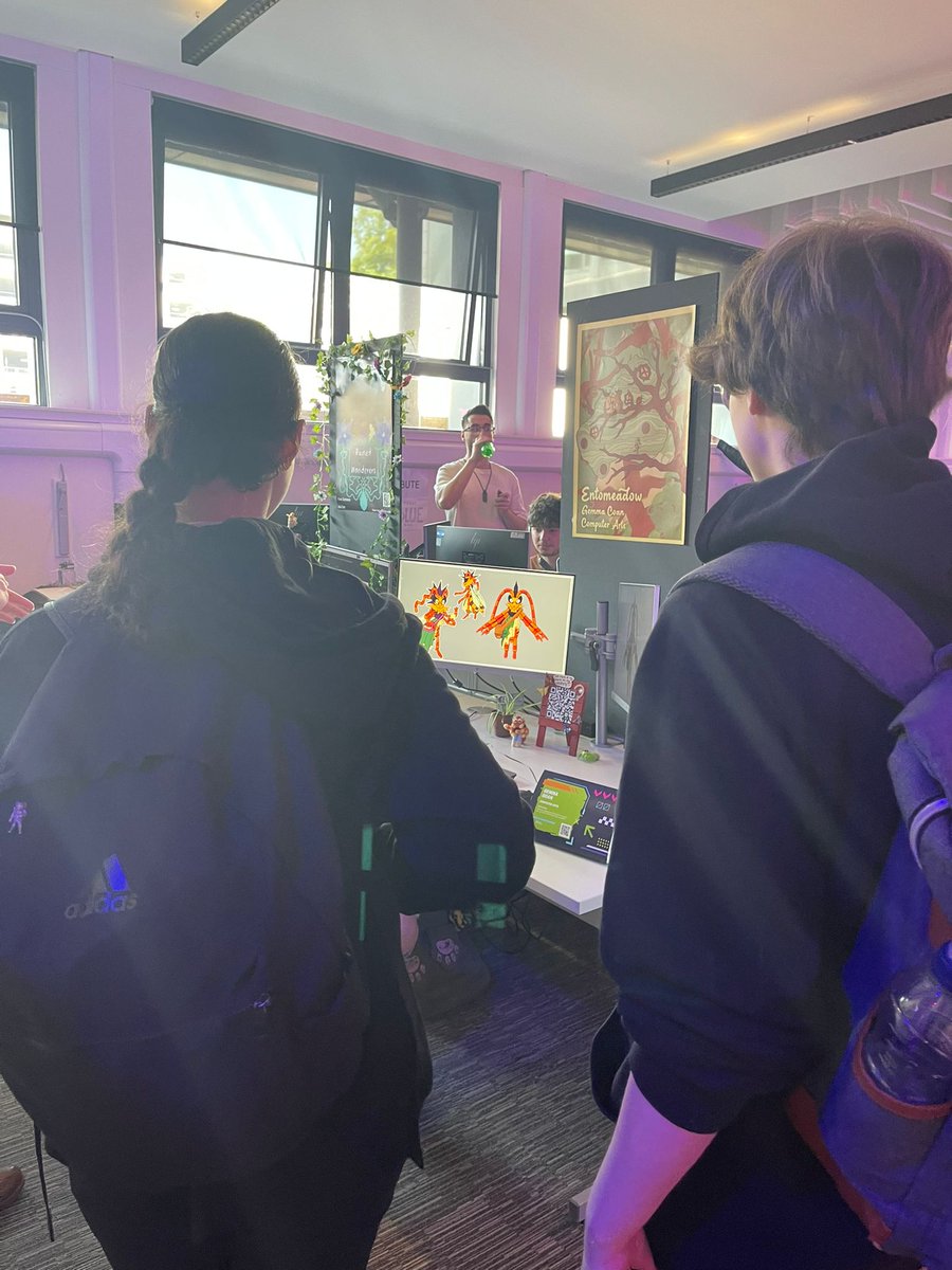 BlairgowrieComp's tweet photo. Mrs Mitchell and our S3 students had a fantastic morning at the  @AbertayUni Digital Graduate Show. A wonderful chance for @BlairgowrieHS pupils to find out about the student experience and try out some of the project. Enjoyed talking to @ninjakiwigames and @teamterribledev. https://t.co/sSJjsJftdS