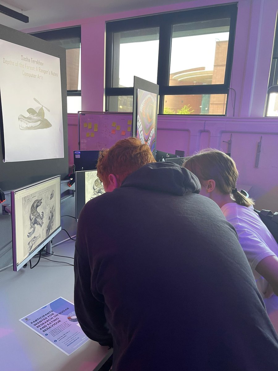 BlairgowrieComp's tweet photo. Mrs Mitchell and our S3 students had a fantastic morning at the  @AbertayUni Digital Graduate Show. A wonderful chance for @BlairgowrieHS pupils to find out about the student experience and try out some of the project. Enjoyed talking to @ninjakiwigames and @teamterribledev. https://t.co/sSJjsJftdS