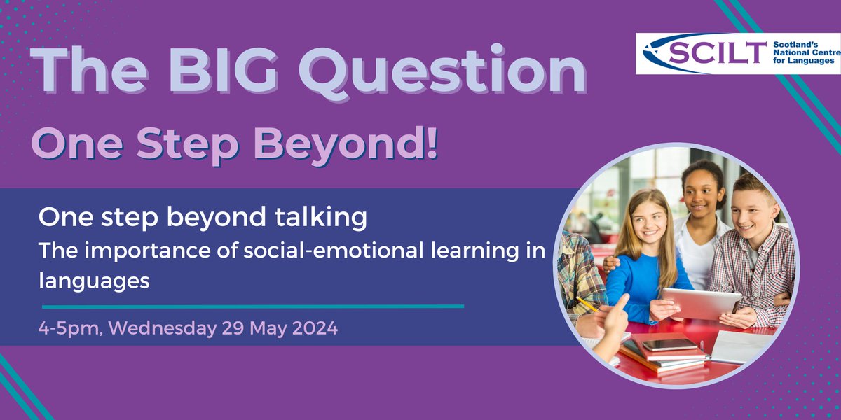 Join us next week for another Big Question workshop for secondary practitioners! One Step Beyond Talking will look at the importance of social-emotional learning in languages. Register for free now: loom.ly/QLwRuN0