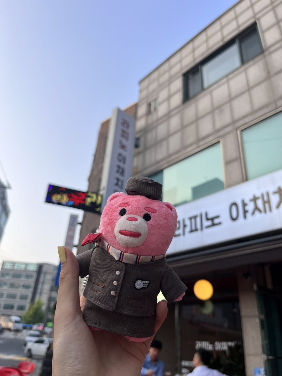 アシアナ航空の制服を着た韓国の人気キャラクターBellygom(벨리곰