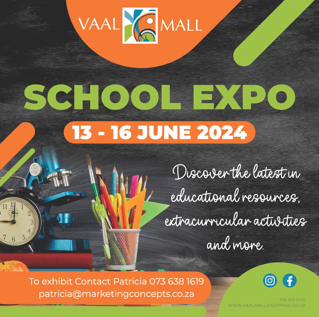 Exhibit at Vaal Mall's School Expo! We invite everyone in the field of education to showcase your schools and services to learners and their families!
Don't miss this opportunity!
Enquiries: contact Patricia at 016 910 0100  or patricia@marketingconcepts.co.za