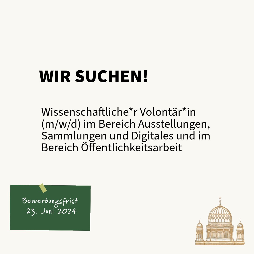 Wir suchen! Wissenschaftliche*r Volontär*in (m/w/d) im Bereich Ausstellungen, Sammlungen und Digitales und im Bereich Öffentlichkeitsarbeit Alles zum Stellenporfil hier: acesse.dev/GE9cl